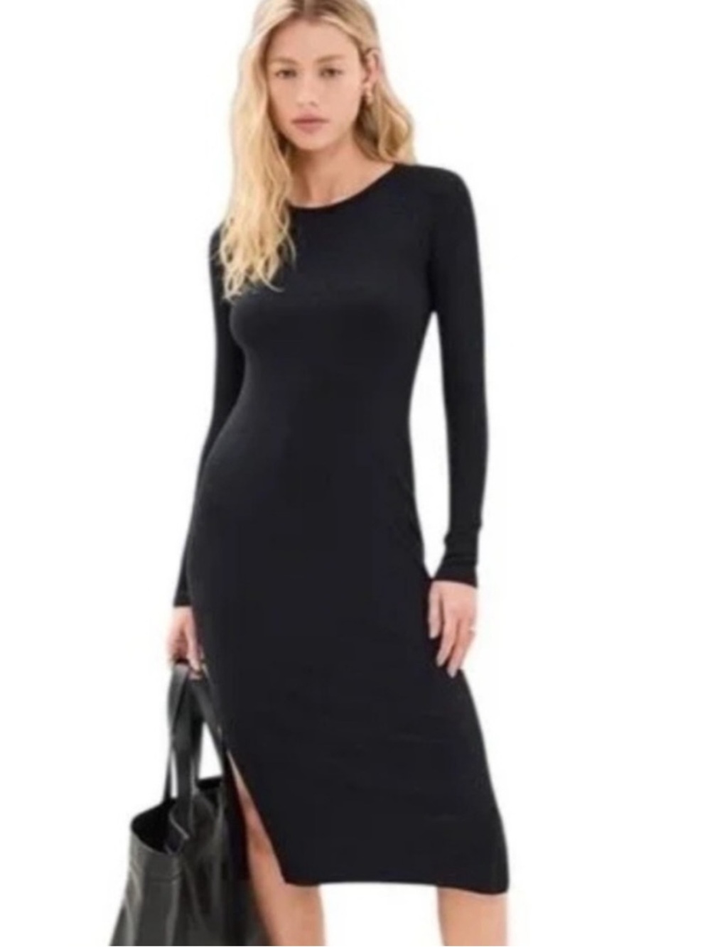 Beyond Yoga Day to Night Midi Ribbed Black Long Sleeve Dress Small